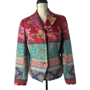 Coldwater Creek Colorful Floral‎ Tapestry Blazer Jacket 3 Button Spring Size 10